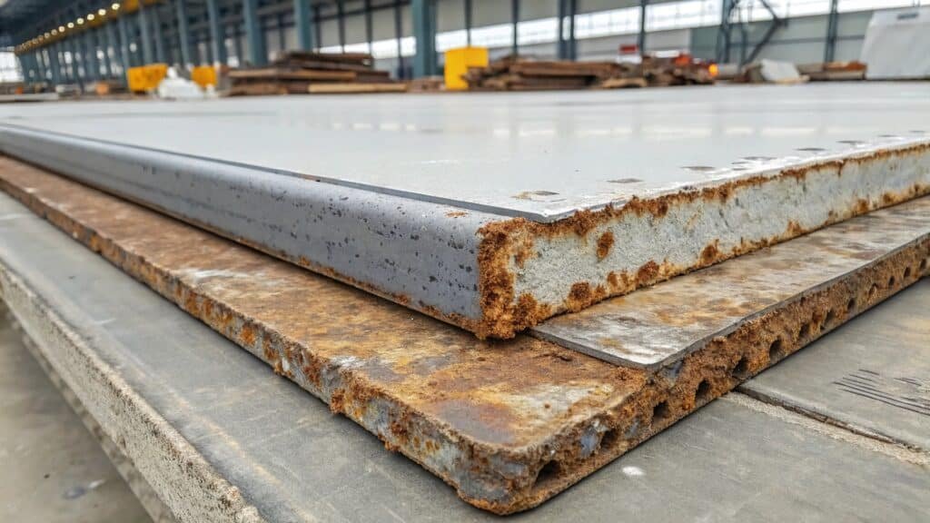 alt with keywords: magnified view of an aluminum-steel interface showing signs of galvanic corrosion on the aluminum side